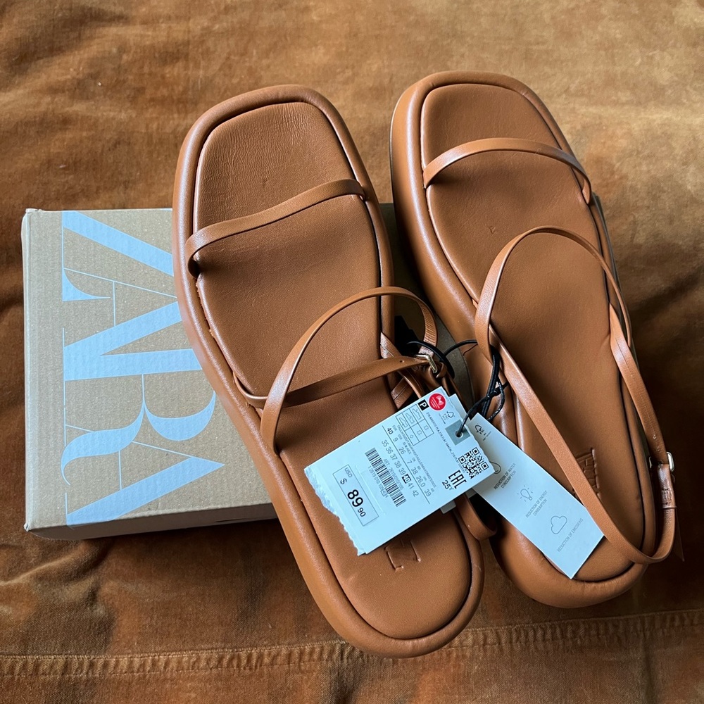 Brand new Zara leather minimalist platform sandals